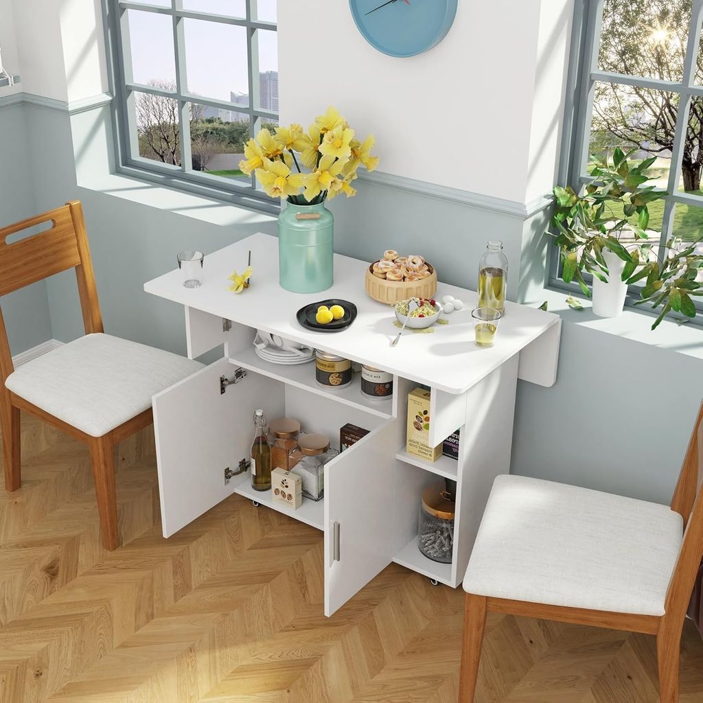 Mobiler Klapptisch,Klappbarer Esstisch aus massivem Holz,Erweiterbarer Küchentisch mit 2 Tür für Esszimmer Küche für kleine Räume 100x70x77cm...