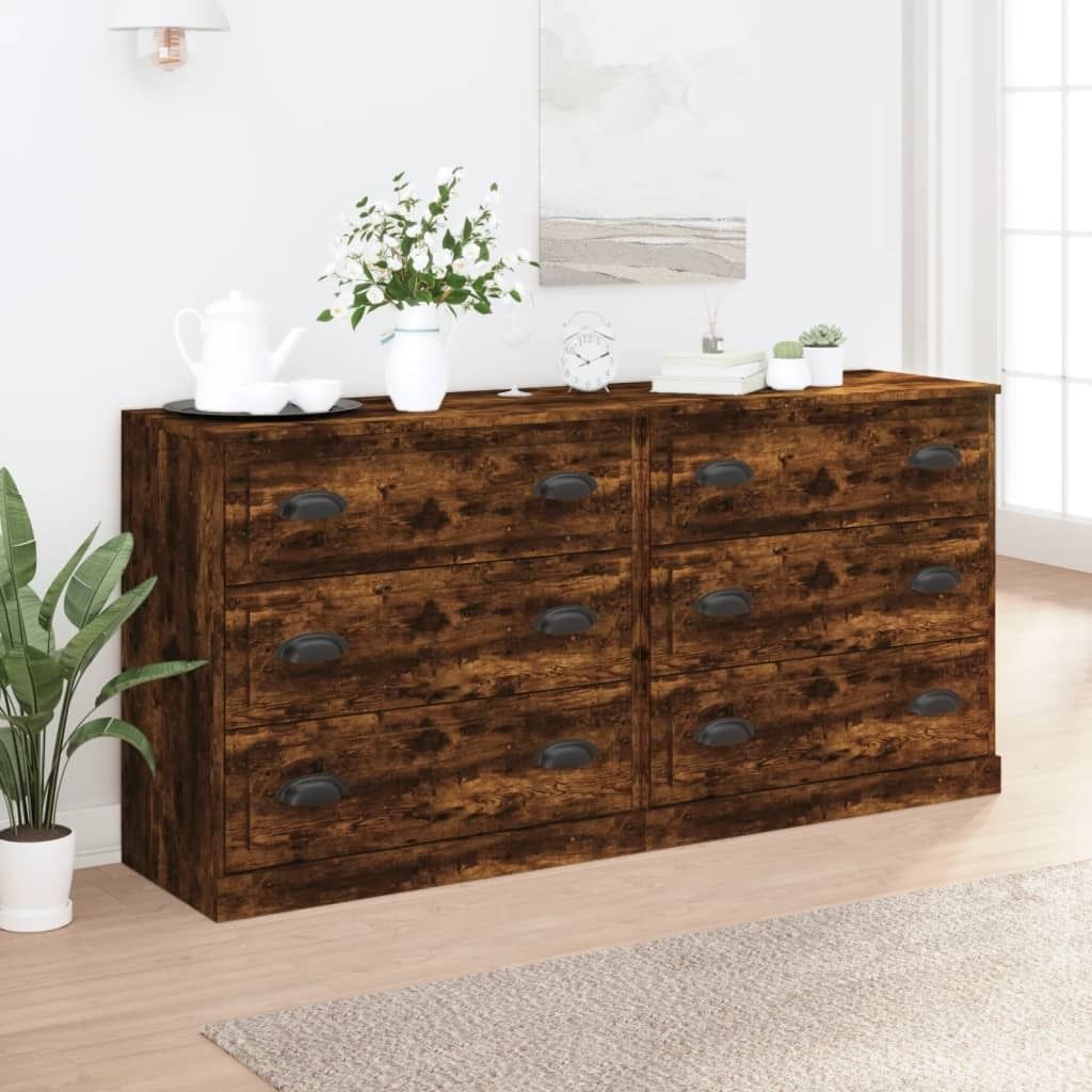 The Living Store Sideboards 2 Stk. Räuchereiche Holzwerkstoff