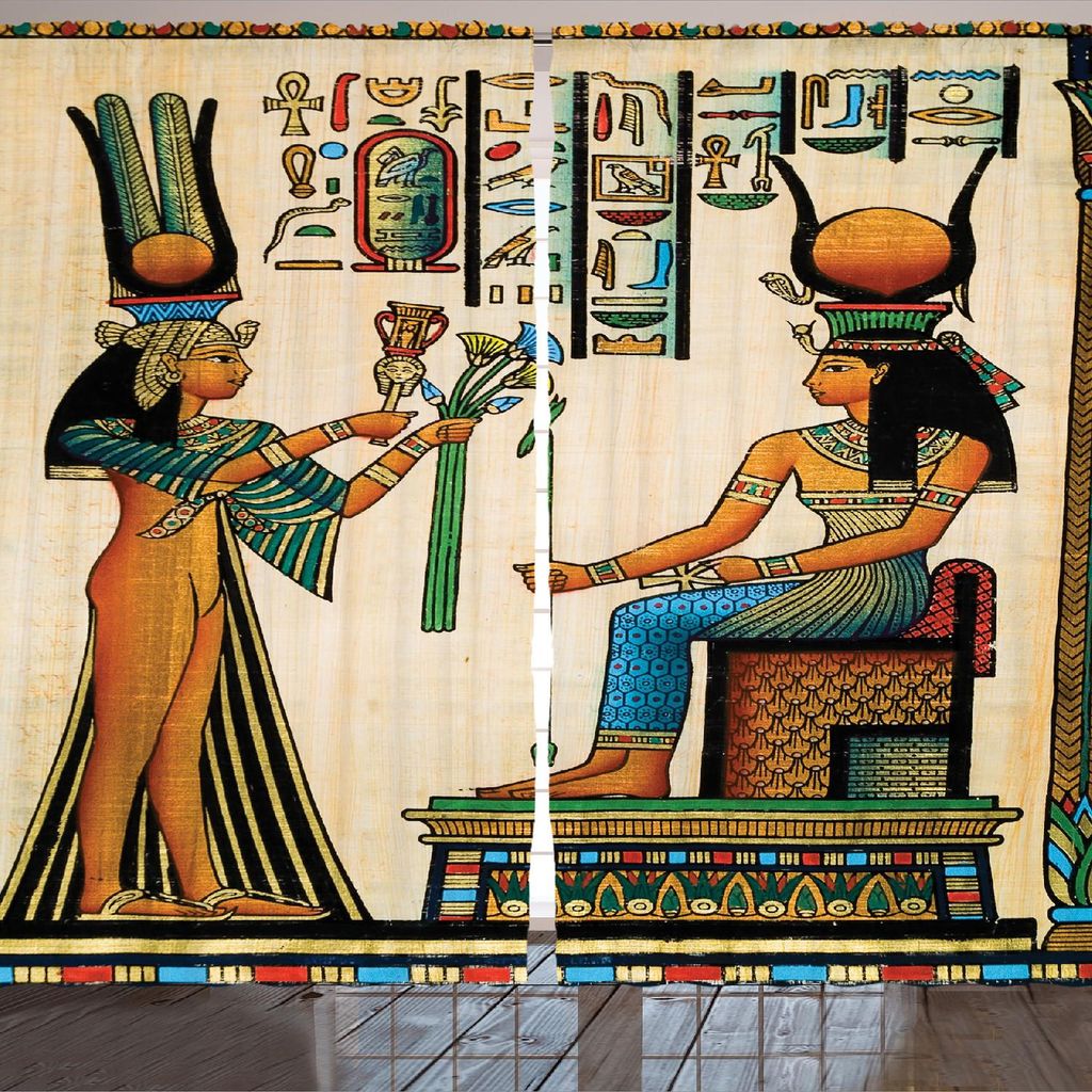 ARANDE ägyptisch Gardine, Alter Ägyptischer Papyrus, Der Königin Nefertari Mit Historischer Reich Grafik, 280 x 245 cm, Mehrfarbig