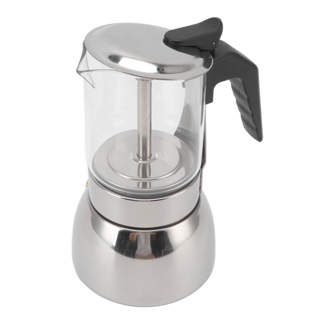 Mokkakanne aus Glas, hitzebeständig, Edelstahl, tragbar, klassisch, italienische Kaffeemaschine für Zuhause und Café