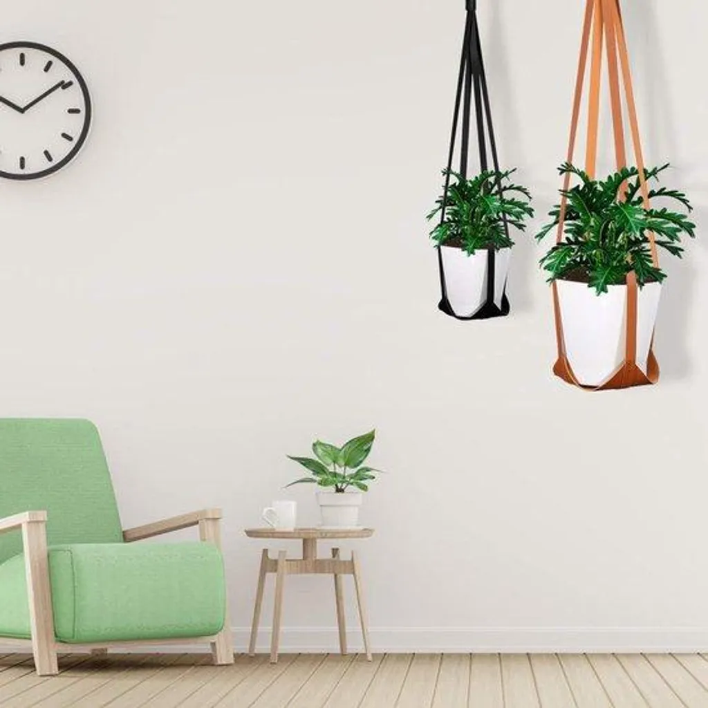Panier osier fleurs macramé cuir pour déco balcon et plafond bohème