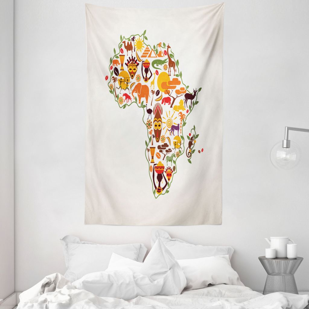 ABAKUHAUS afrikanisch Wandteppich und Tagesdecke, Reisekarte Kunst aus Weiches Mikrofaser Stoff Waschbar ohne Verblassen Digitaldruck, 140 x 230 cm...