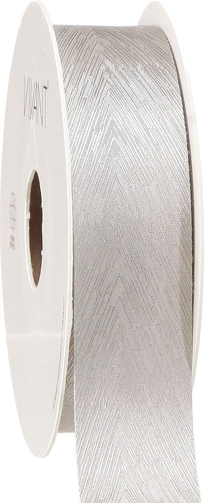 s silbernes Seidenband 25mm mit Federdesign – Hochzeit Geschenkband 15m