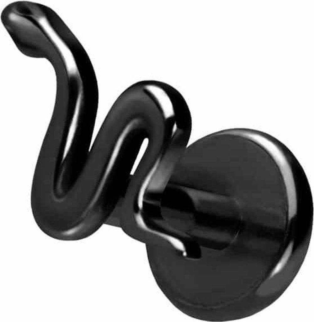 Ohrpiercing, Nasenpiercing Titan Labret mit Push Fit SCHLANGE Schwarz Stablänge: 6mm | Stabstärke: 1mm
