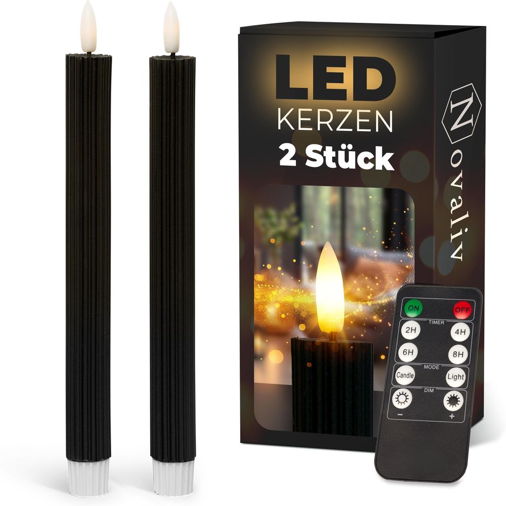 LED tyčové sviečky s časovačom, ČIERNE, 2 ks, do interiéru, Obrázok produktu 