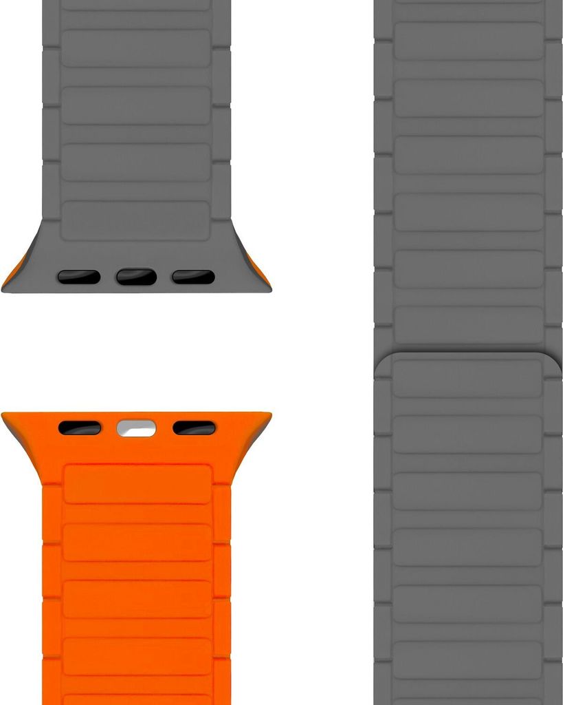 Nexus Armband für Apple Watch Ultra/SE/10/9/8/7/6/5/4/3/2/1, Magnet Silikon Loop Band mit Rillendesign - 42/44/45/46/49mm Sandgrau Orange