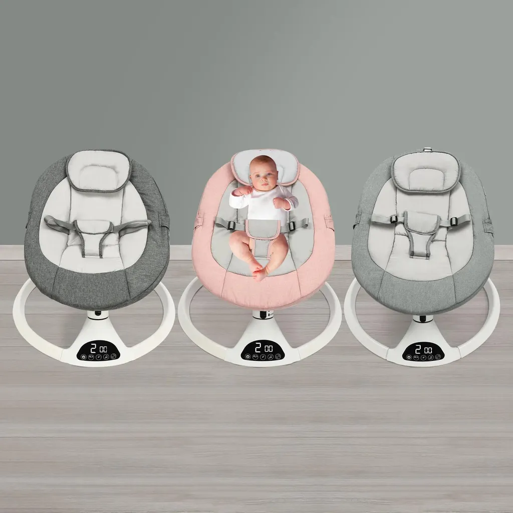 Balançoire bébé avec 5 vitesses et minuterie - Transat rose avec télécommande - 10