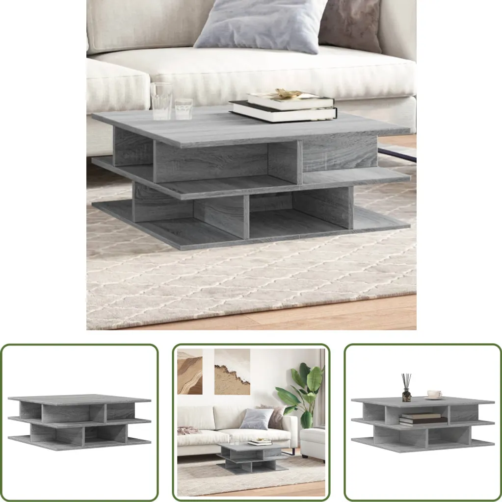 The Living Store Tavolino Grey Sonoma 70x70x29 cm Materiale a base di legno
