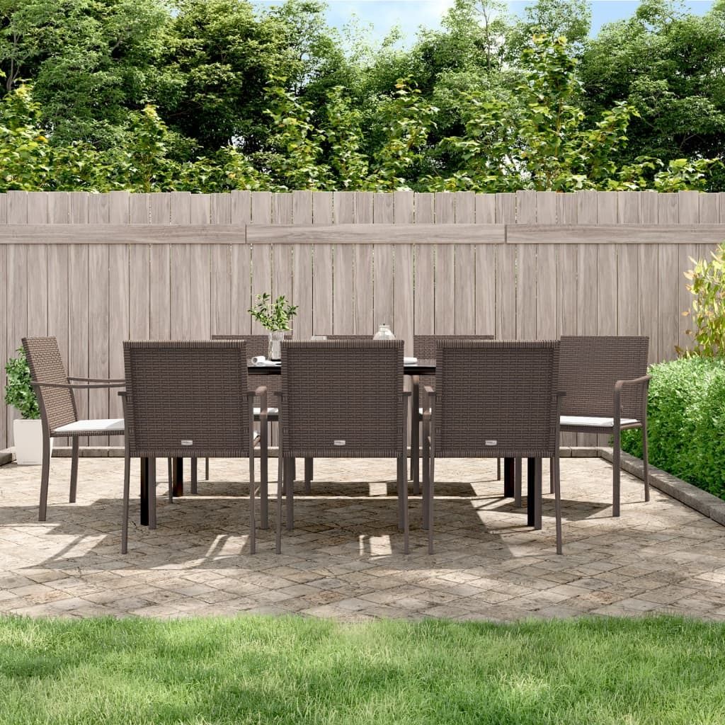 The Living Store 9-tlg. Garten-Essgruppe mit Kissen Poly Rattan und Stahl