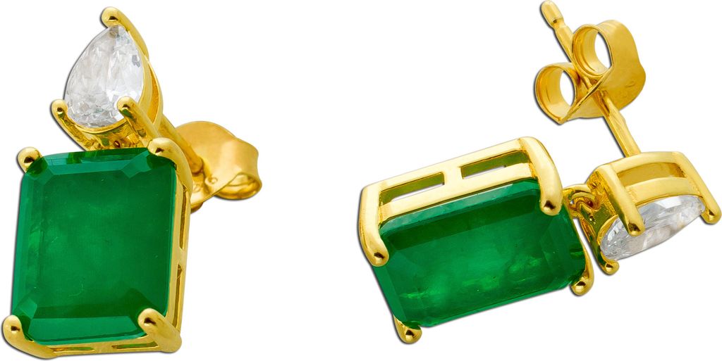 Ohrstecker Silber 925 Vergoldet grüne weisse Zirkonia
