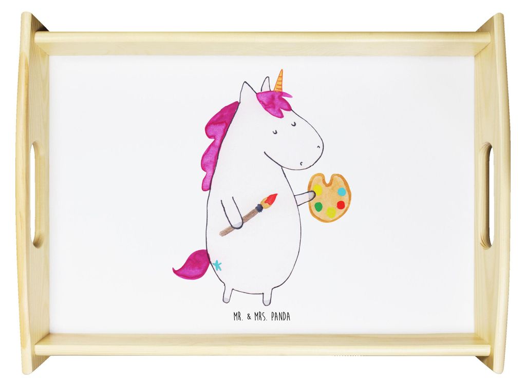 Mr. & Mrs. Panda Deko Tablett Einhorn Künstler - Weiß - Geschenk, Welt, Dekotablett, Farbe, Maler, Einhörner, Unicorn, Frühstückstablett, aus ...