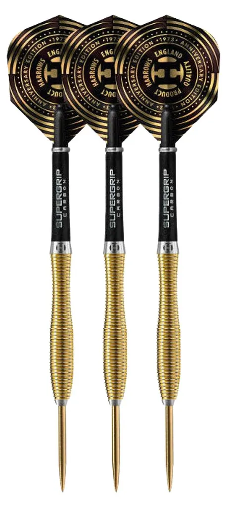 Fléchettes 18g noir et or Harrows V Wing avec baril profilé en V