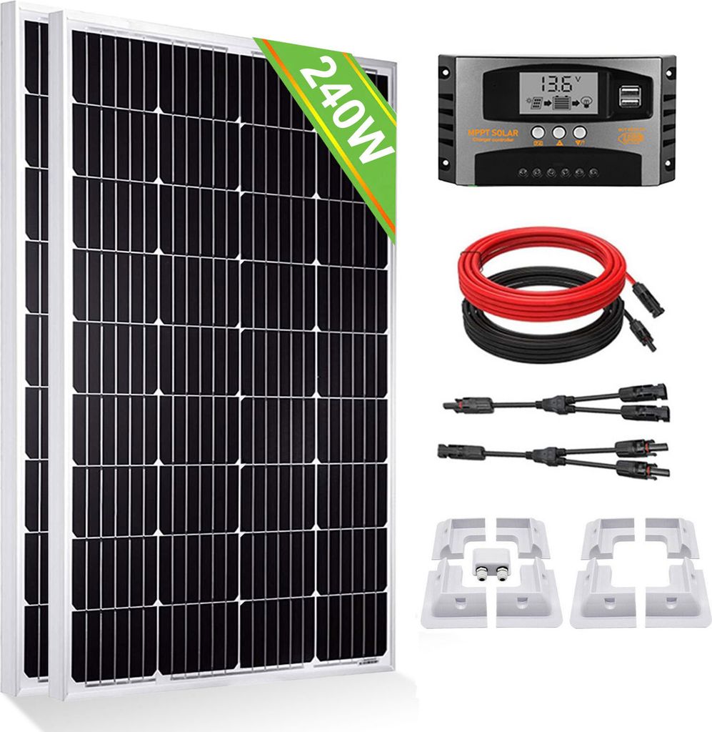 240W Wohnmobil Set Solaranlage Komplettpaket 2X120W 12V/24V Solarmodul Solarpanel Monokristallin Mit Montage PV Halterung