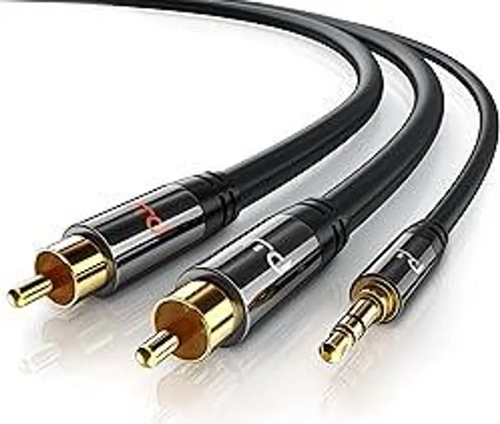 CSL Cavo Audio 1m Jack 3.5mm a 2 RCA - Hi-Fi Stereo Placcato Oro