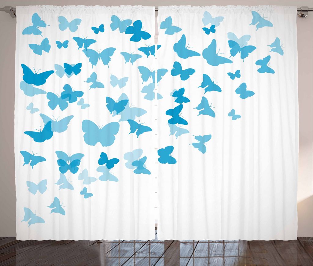 ABAKUHAUS Vintage Blue Rustikaler Gardine, Schmetterlings-Herde, Schlafzimmer Kräuselband Vorhang mit Schlaufen und Haken, 280 x 225 cm, Azur blau...