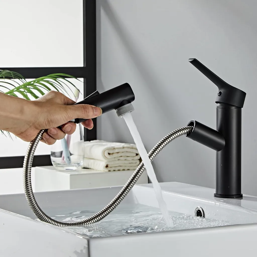 Rubinetto Lavabo Alto Nero Sumeber: Miscelatore Estraibile Design