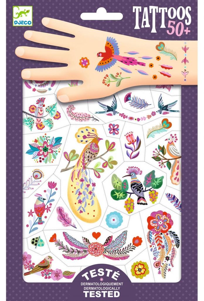 Bunt gefärbte Vogel-Tattoos, Djeco
