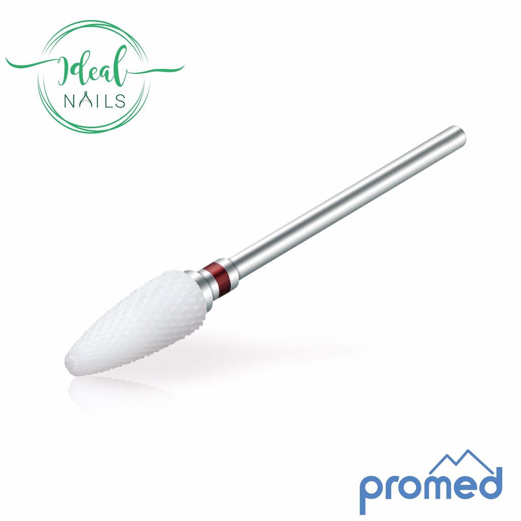PROMED Keramik-Fräser Kegel – Profi Nail Bit für harte Nägel, Gel & Acryl - fein (rot)
