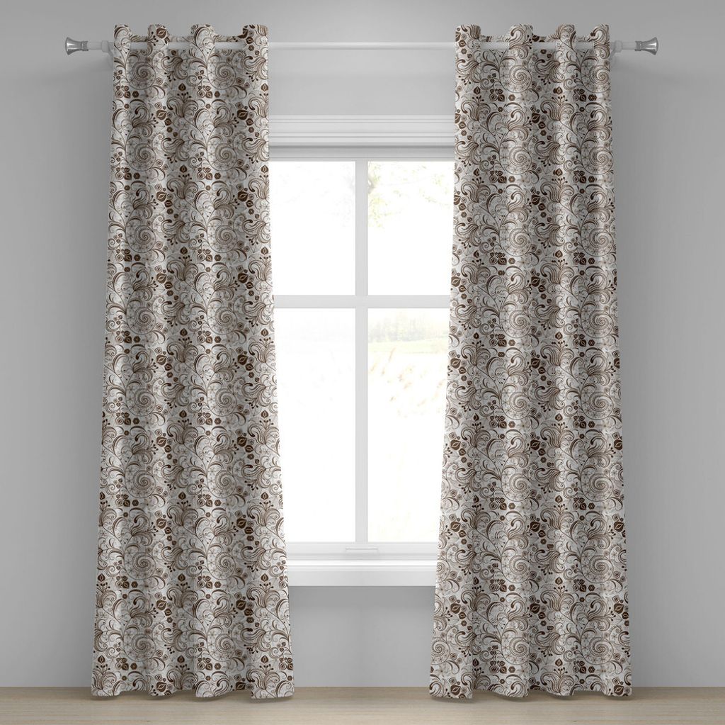 ABAKUHAUS Schokolade Ösenvorhang, Klassische viktorianische Blumen und Blätter abstrakte Anordnung mit Vintage-Look, Dekorative 2-Panel-Fenstervo...