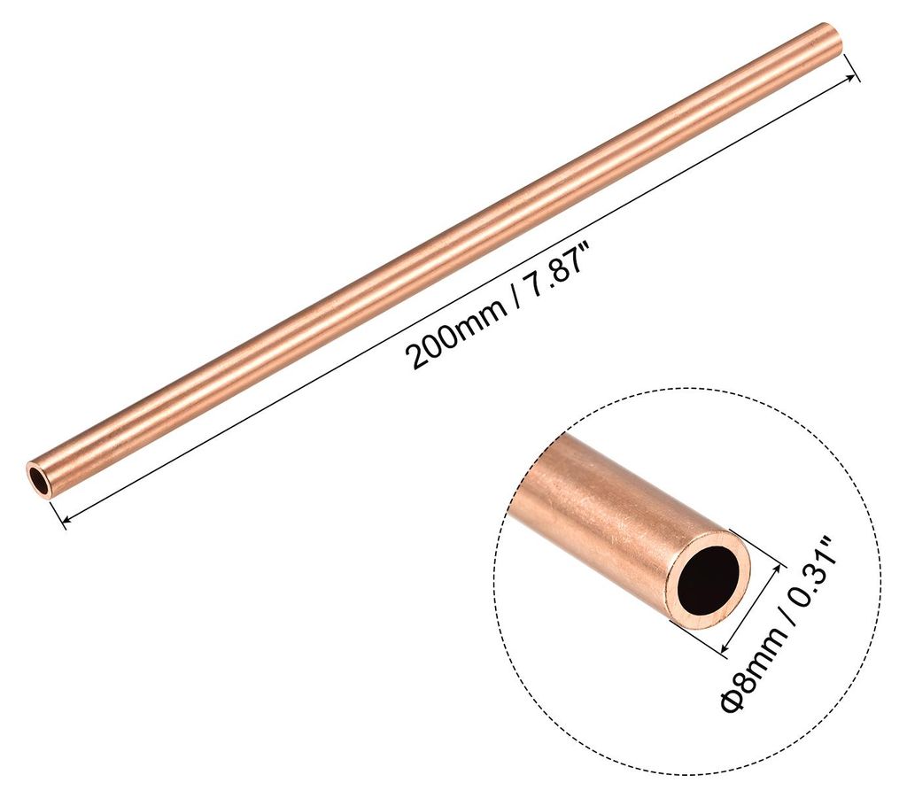 200mm L?nge Kupferrohr 8mm Au?endurchmesser, Nahtlose Gerades Rohr 1,5mm Wandst?rke, Kupfer Rundrohr fš¹r Industrie Bauwesen Garten Haushalt Bast...