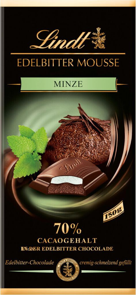 Lindt horká čokoládová pena s mätovou náplňou 150g Obrázok produktu 