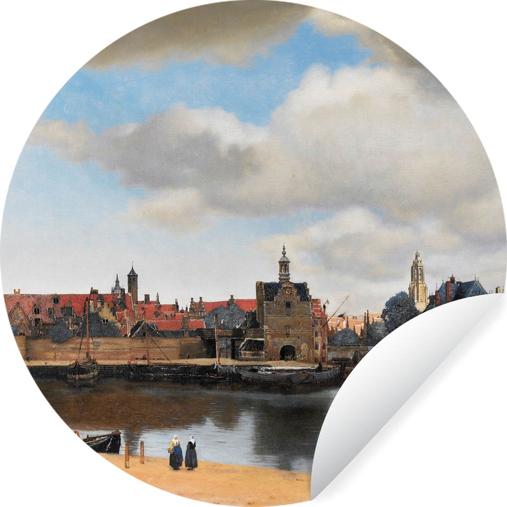 MuchoWow Runde Wandtattoo - Wandsticker Tapete Aufkleber Vermeer - Stadt - Alte Meister - Kunst Ø 80 cm Selbstklebend und Repositionierbar - Wan...