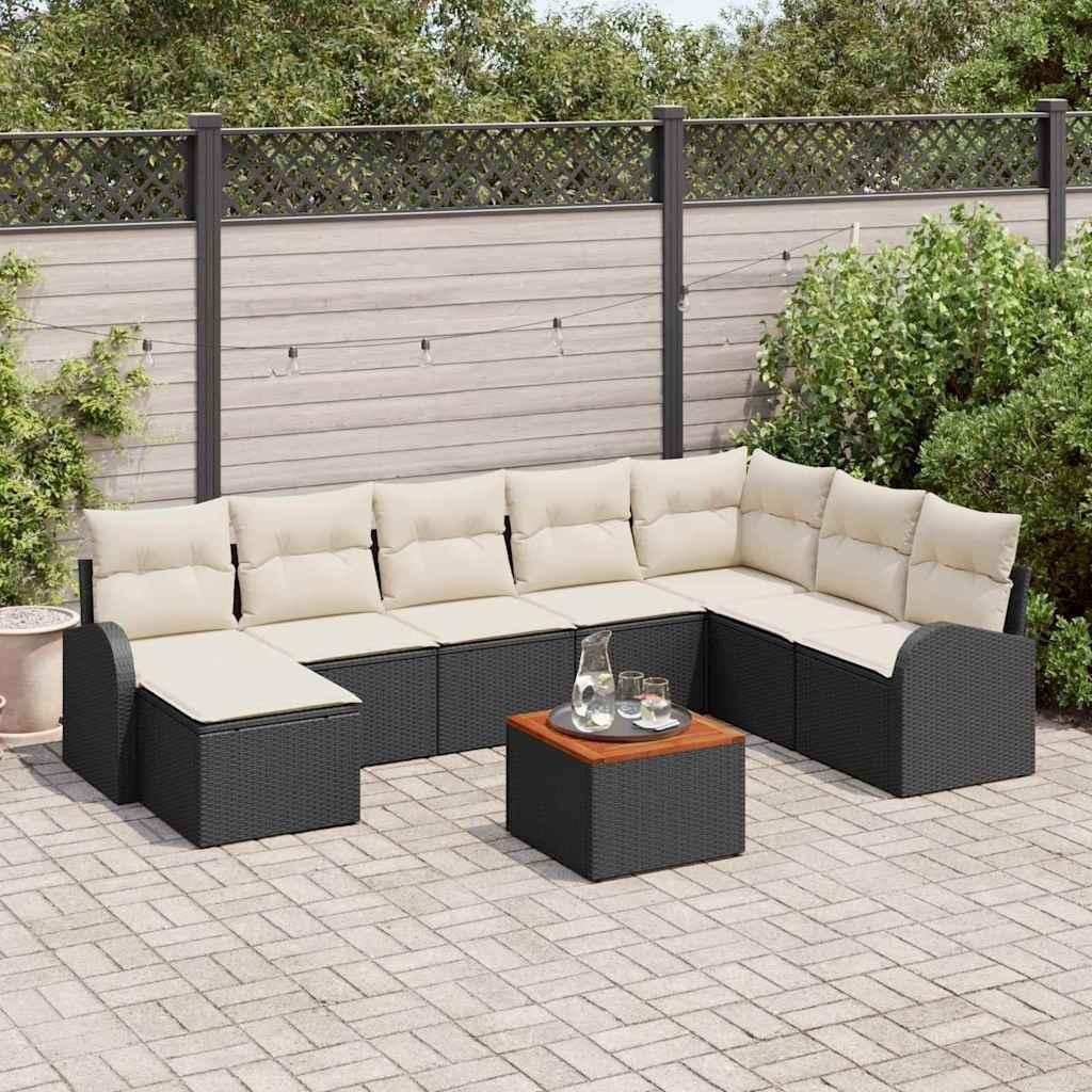 Maison Exclusive - Gartensofa-set mit Speicher 9 pcs Schwarz und Creme Poly-Rattan