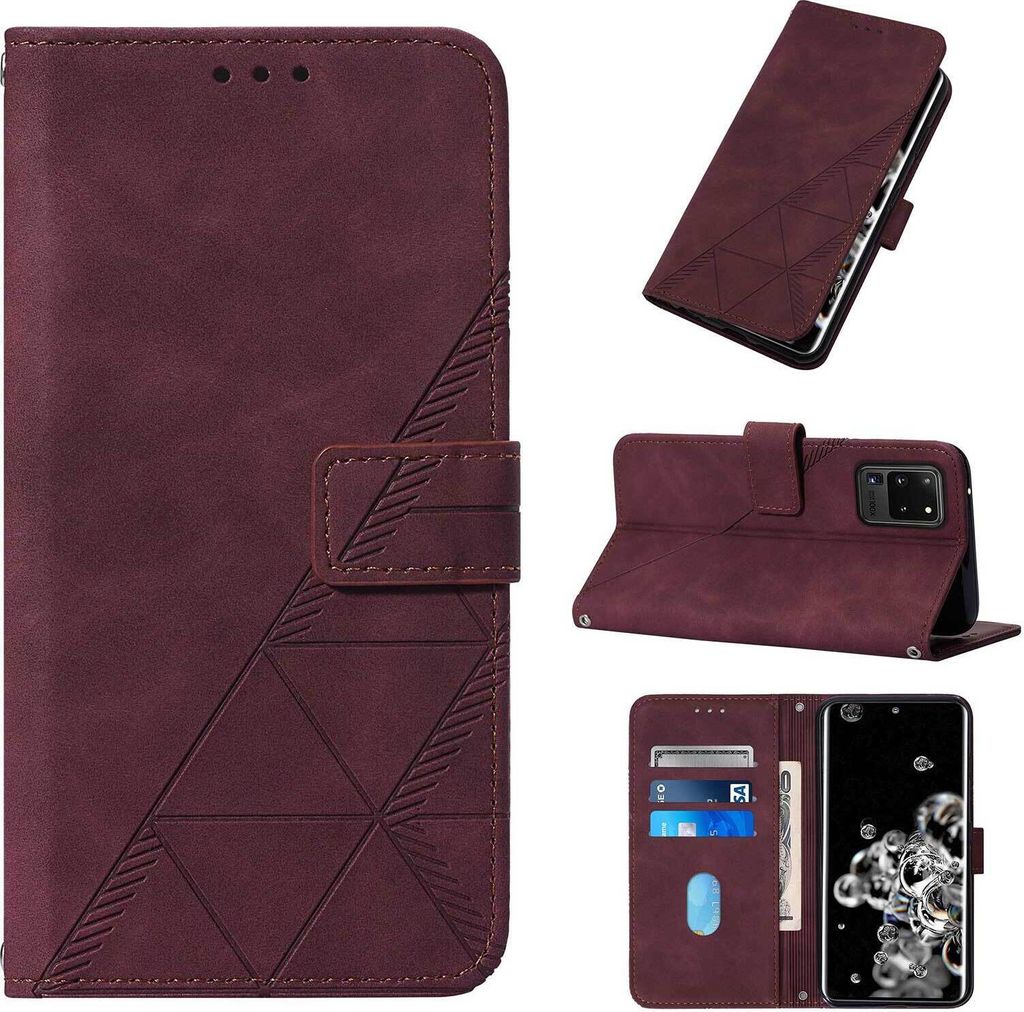 Galaxy S20 Ultra Hülle, Schlank Prägung Flip Leder Kartenfächer Schutzhülle mit Ständer für Samsung Galaxy S20 Ultra Rot
