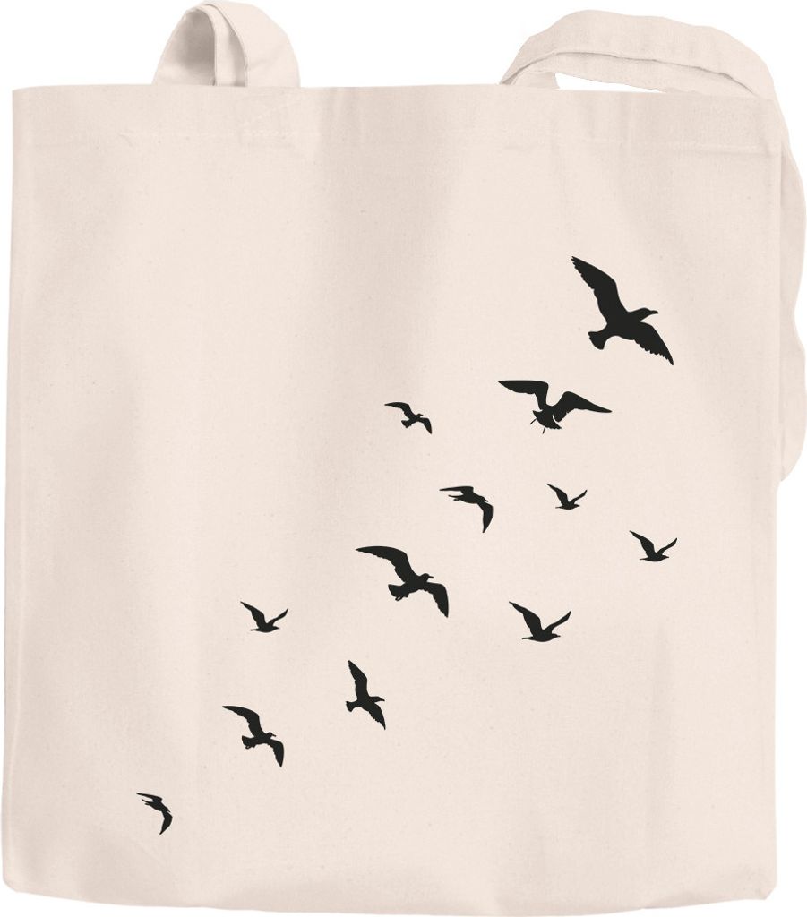 Jutebeutel lange Henkel Vögel Birds Fly Baumwolltasche Stoffbeutel Tragetasche Baumwolle Autiga natur 2 lange Henkel