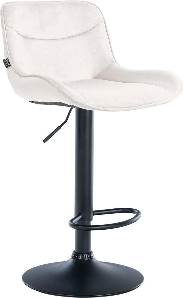 Verstellbarer Barstuhl aus Samt – Hocker – 360° drehbar, hoher Komfort | Farbe: Creme | Grundfarbe: Schwarz