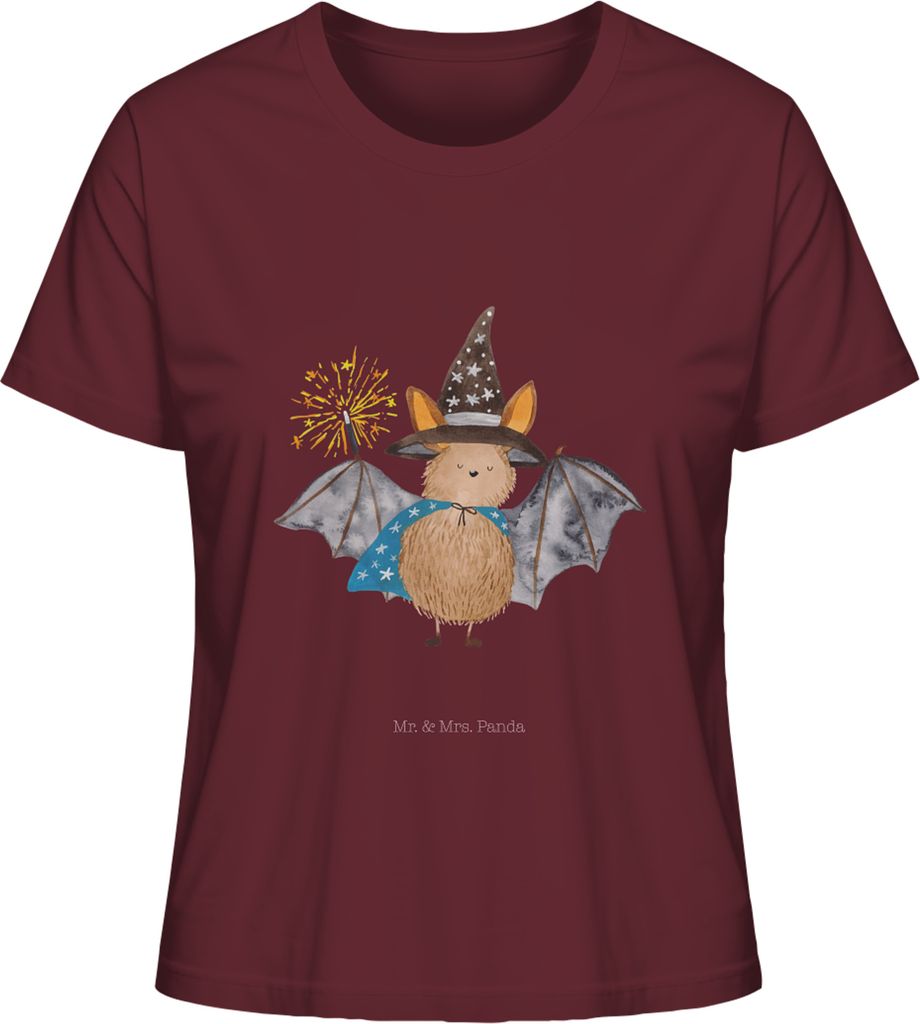 Mr. & Mrs. Panda damen shirt Fledermaus Zauberer Größe M - Burgundy - Geschenk, Magier, Damenshirt, T-Shirt, Fledermäuse, Frauen, Kurzarmshirt, ...