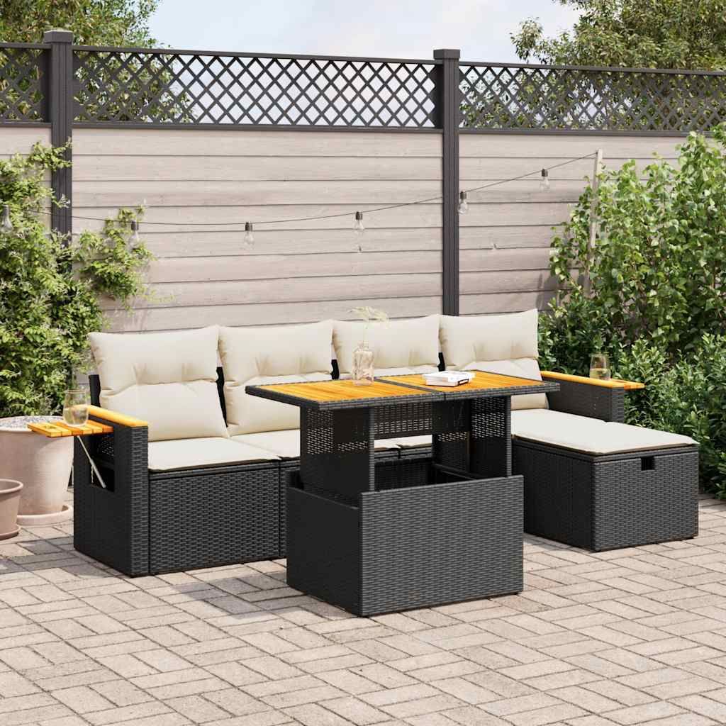 "Rabatt" 6-tlg. Garten-Sofagarnitur - mit sofa - mit Kissen Schwarz Poly Rattan - Lounge-Dining set CC12216