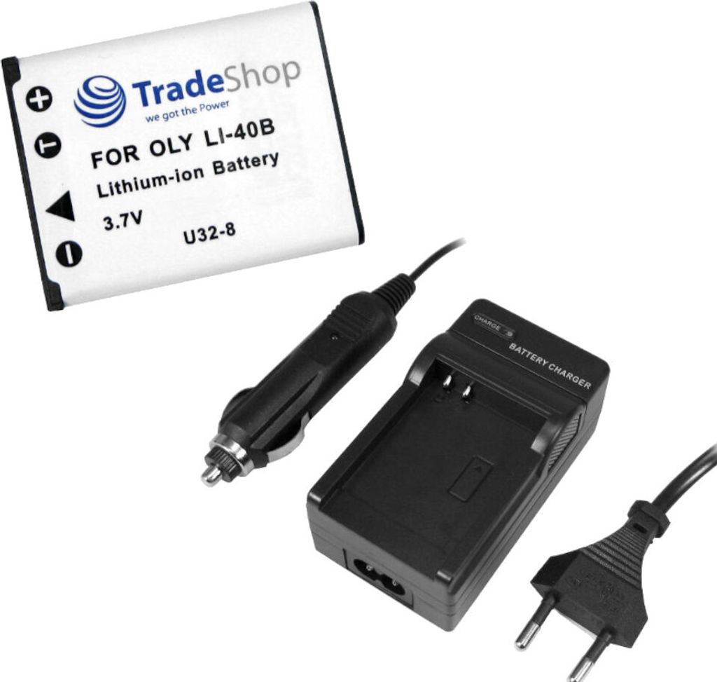 Trade-Shop Set: Kamera Li-Ion Akku + Ladegerät kompatibel mit Traveler SW-12 / SZ14 / Touch One / UW8 / UW-8, Fujifilm Instax 90 Mini Neo Classic