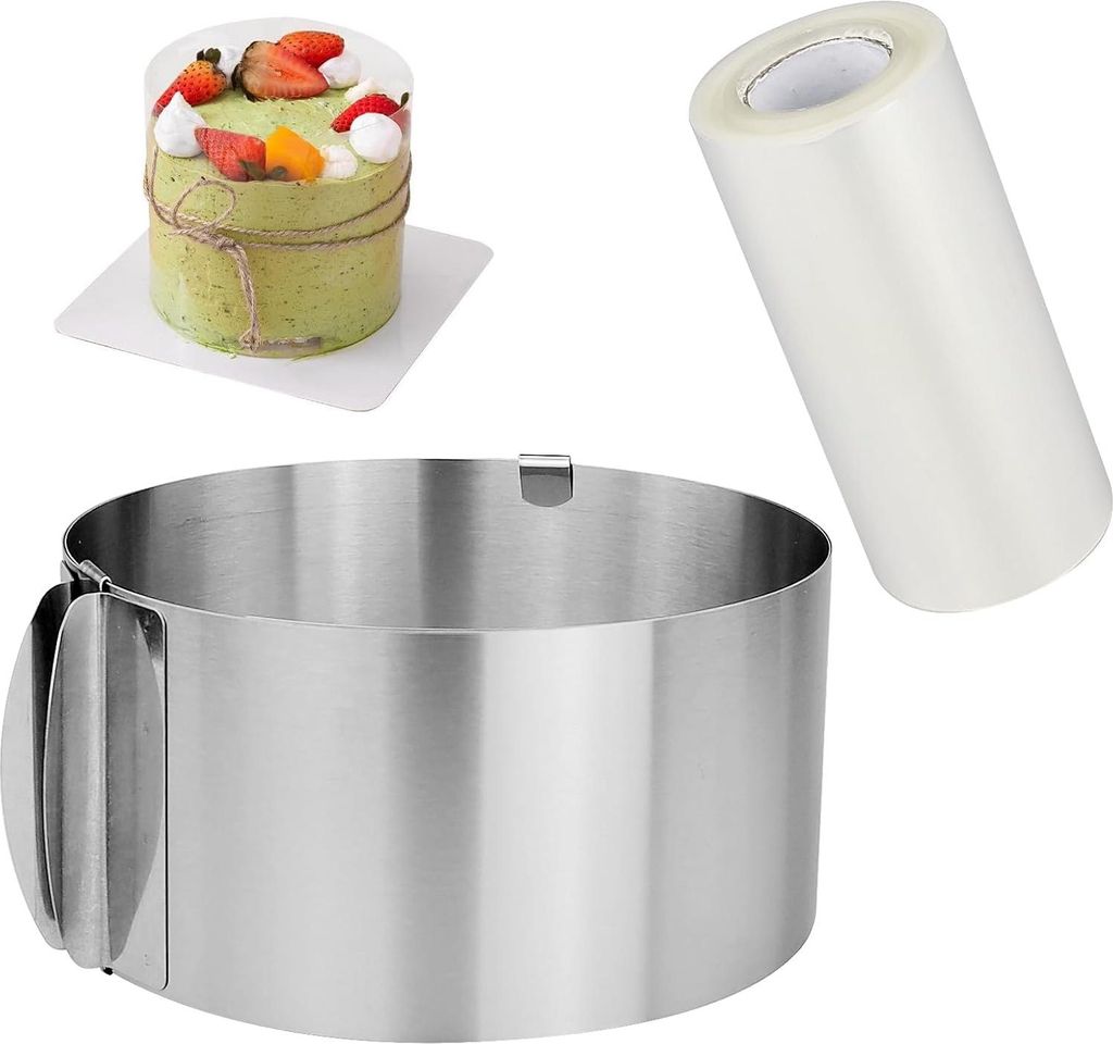 Tortenring verstellbar, 16-30cm Backring mit Tortenkragen, Edelstahl runder Mousse-Ring Kuchenform zum Backen, Kochen, Gebäck, Desserts