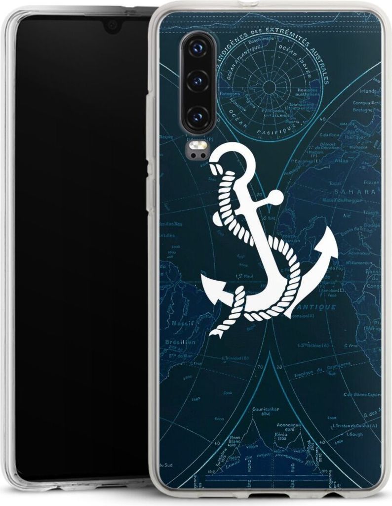DeinDesign Handyhülle für Huawei P30 Silikon Hülle Case Smartphone Schutzhülle Anker Landkarte Segeln