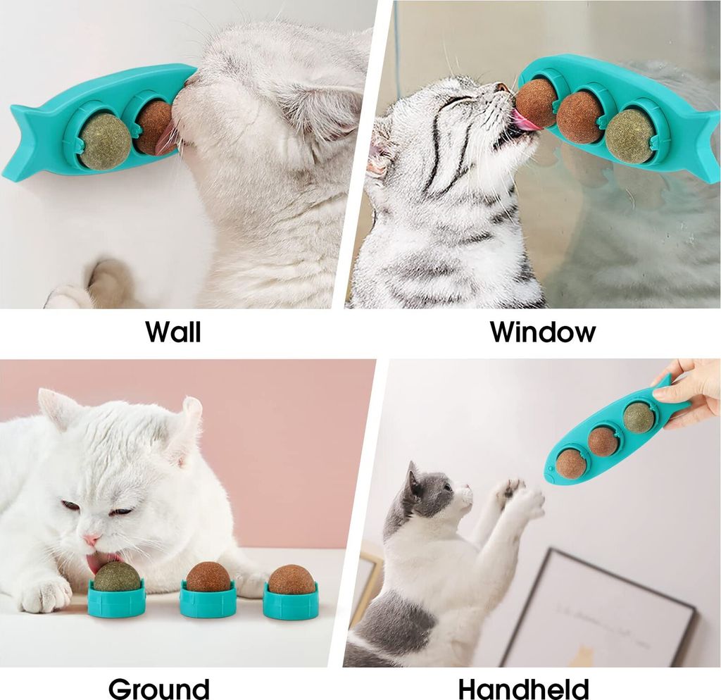 Puasok 3x Katzenminze Balls - Igel-Bälle Spielzeug Mit Austauschbarer Katzenminze
