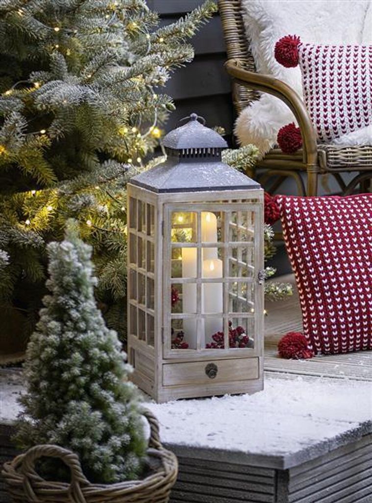 grande lanterne "Landhaus" en bois, blanche, 63 cm de haut, Image du produit 