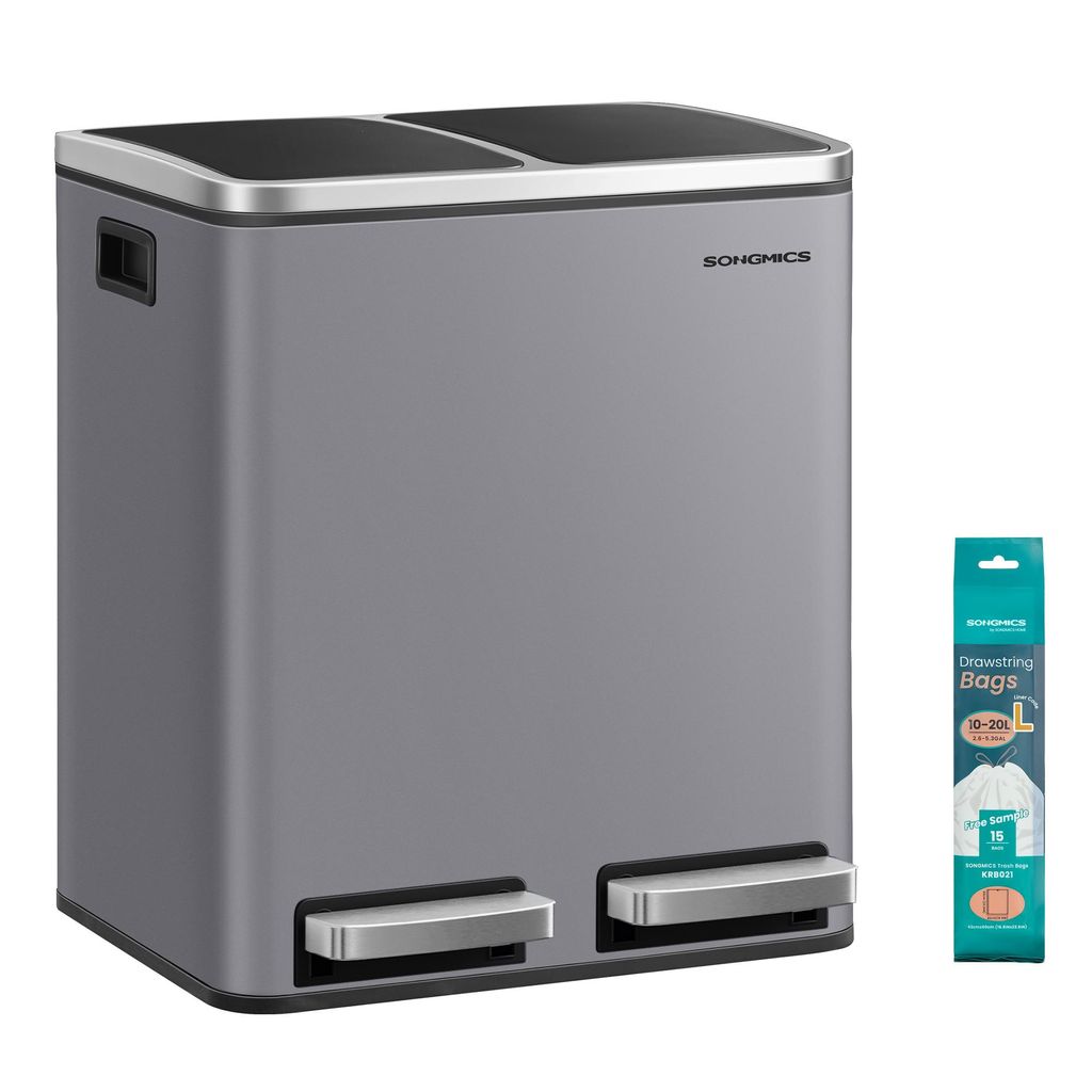 Mülleimer Küche, 2 x 15 Liter, Mülltrennsystem 2 Fächer, Abfalleimer