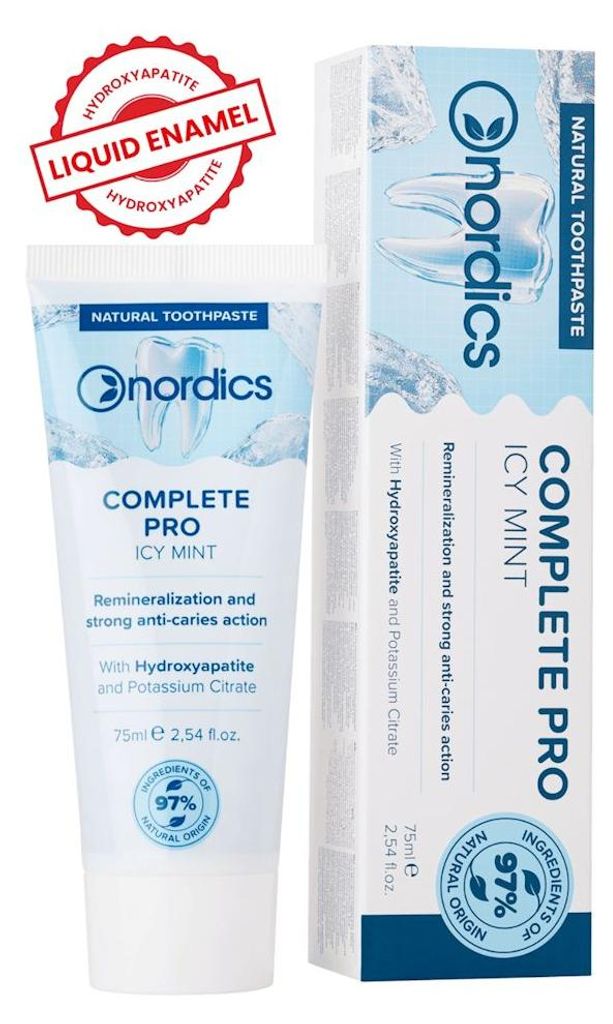 PASTA DO ZĘBÓW REMINERALIZUJĄCA COMPLETE PRO Z PŁYNNYM SZKLIWEM BEZ FLUORU 75 ml - NORDICS