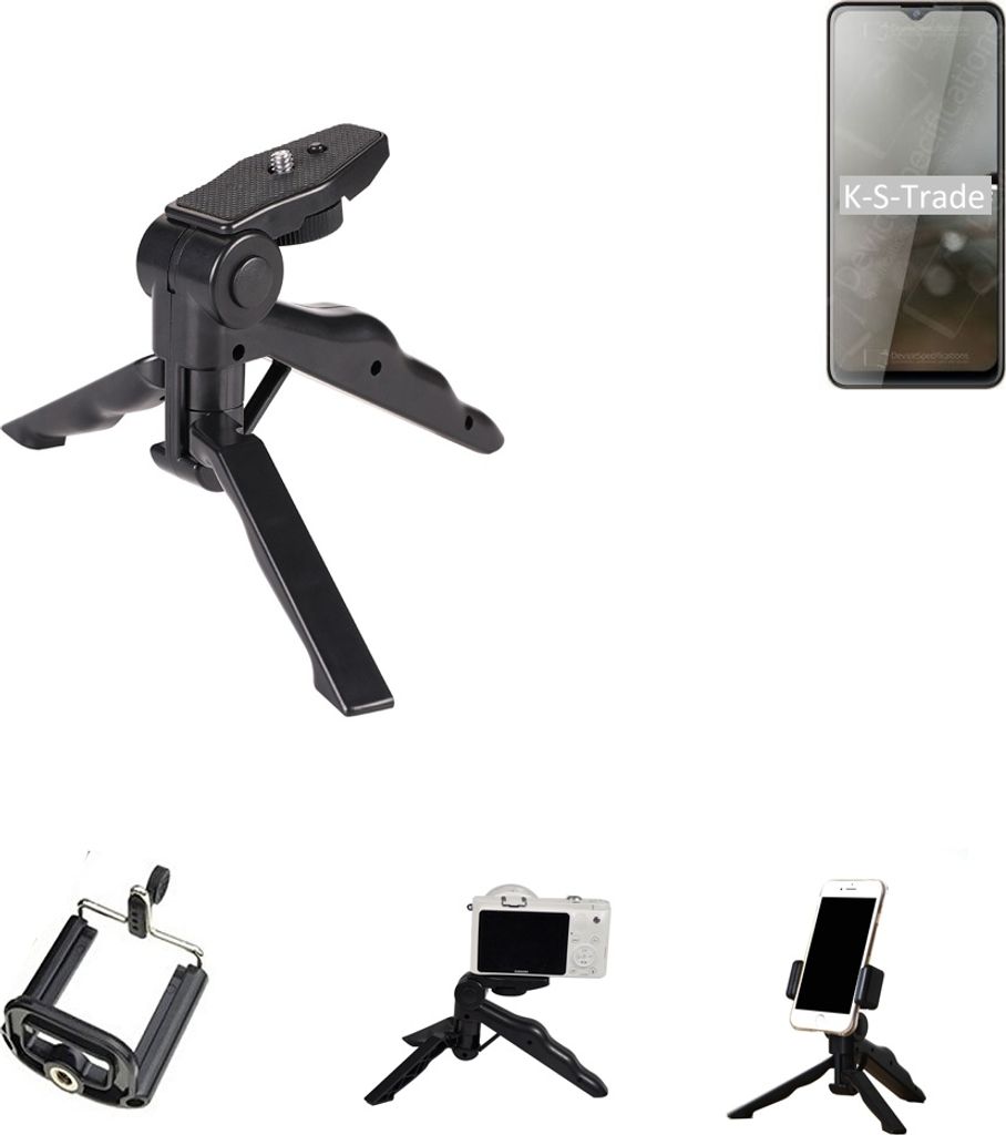 K-S-Trade Stativ Tisch-Ständer Dreibein Handy-Stativ Ständer kompatibel mit Cubot Note 20 Mini-Stativ Smartphone Tripod Handy-Stativ aus Plastik