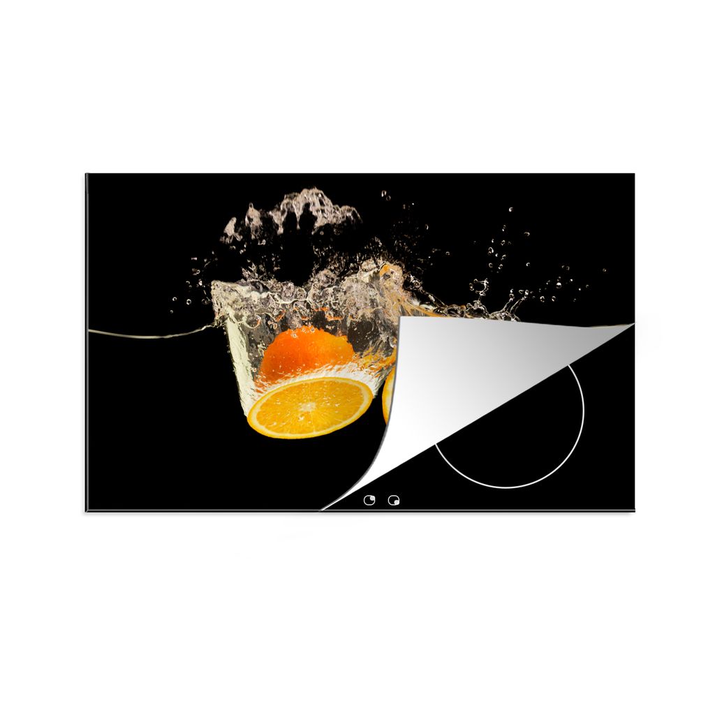 KitchenYeah Herdabdeckplatte Orange - Stillleben - Wasser - Schwarz - Obst , 83x51cm, Küche Deko, Glaskeramikkochfeld Herdabdeckung, Abdeckplatt...