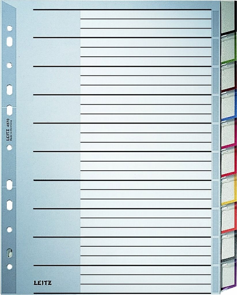 Register A4 10-teilig PP blanko grau Packung mit 10 Stück