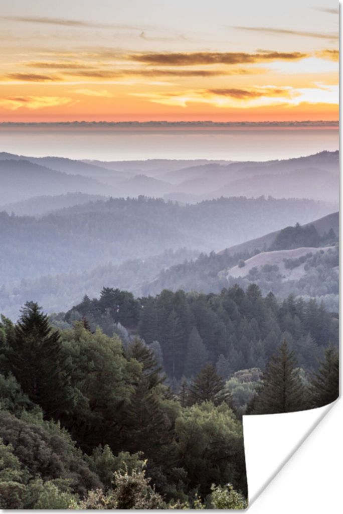 MuchoWow Poster Berge - Sonne - Wald - Landschaft 120x180 cm - Kunstposter