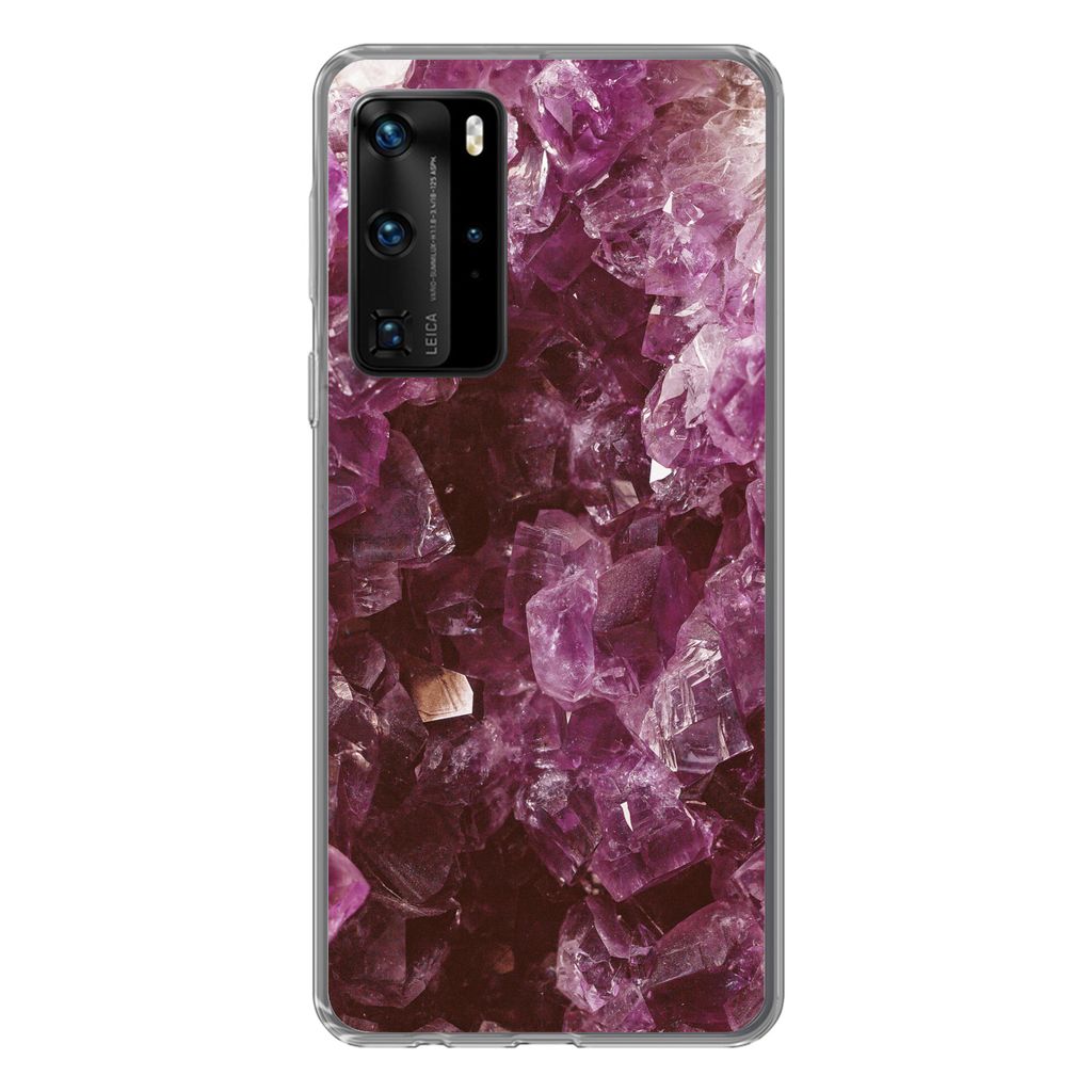 MuchoWow Handyhülle Schutzhülle Hülle für Huawei P40 Pro Edelsteine - Amethyst - Kristalle und Edelsteine Silikon Softcase Handy Hülle - Schutz