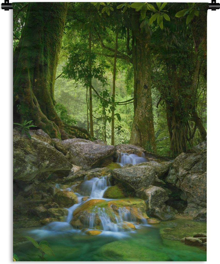 MuchoWow Wandteppich Wandbehang Dschungel - Steine - Wasser - Natur - Pflanzen 90x120 cm Tapisserie Dekoration Wandtuch - Wanddeko