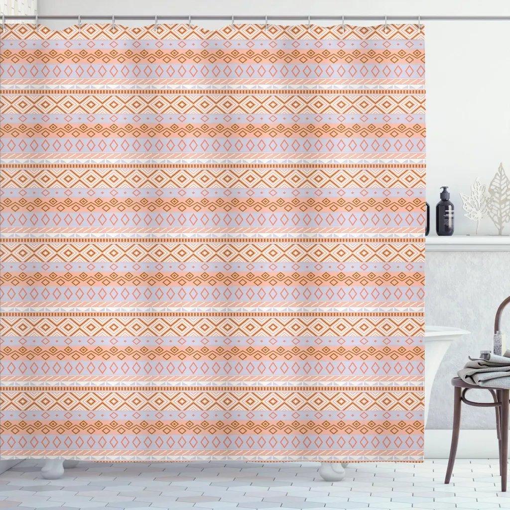 ABAKUHAUS Tenda da doccia tribale, bordi orizzontali con semplici motivi etnici a rombi, tema culturale messicano, 175 x 200 cm, multicolore