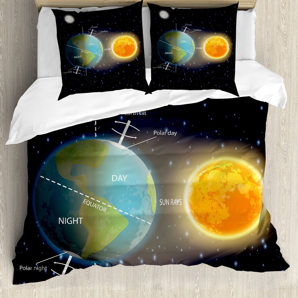 ABAKUHAUS Astronomie Bettbezug Set für Einzelbetten, Tag und Nacht-Zyklus der Erde, Milbensicher Allergiker geeignet mit Kissenbezug, 200 cm x 200...
