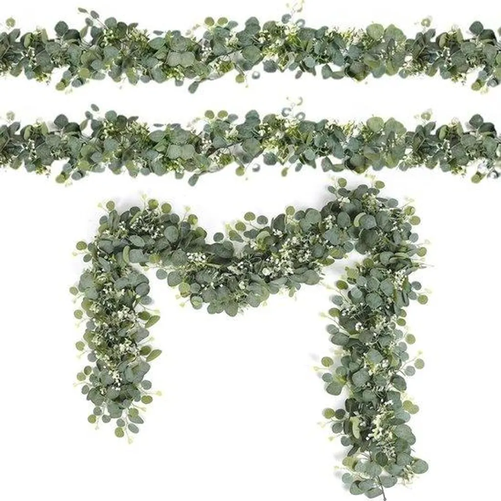 Guirlande artificielle eucalyptus et fleurs blanches 1,8m style bohème
