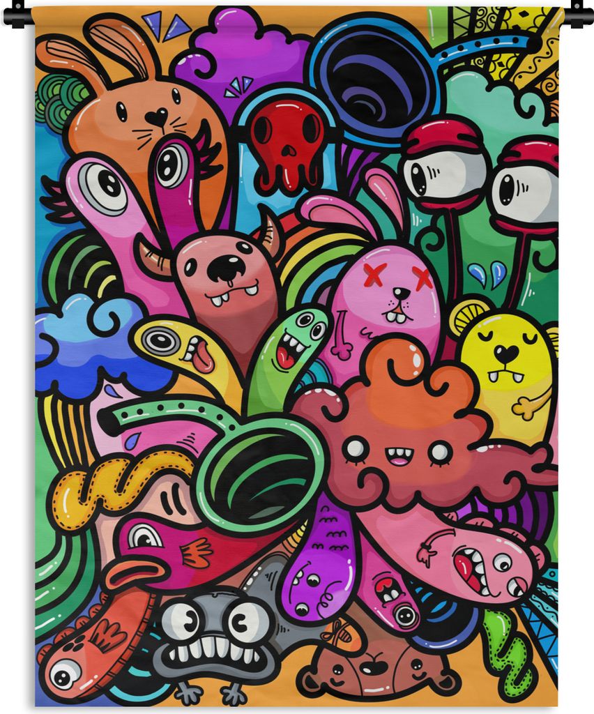 MuchoWow Wandteppich Wandbehang Design - Monster - Regenbogen - Lustig - Mädchen - Jungen 150x200 cm Tapisserie Dekoration Wandtuch - Wandaufhä...