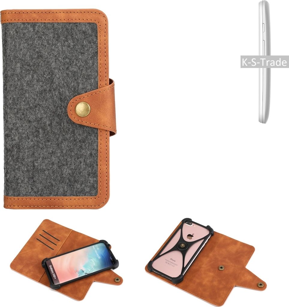 K-S-Trade Schutzhülle Handyhülle kompatibel mit Motorola Moto E Filz Hülle Kunst-Leder dunkelgrau braun (1x)